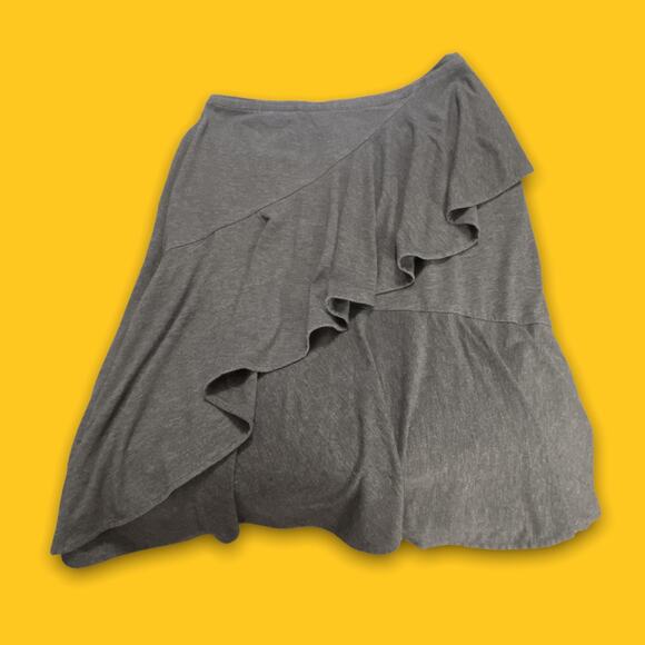 Sundance Gray Ruffle Conservative Midi Skirt Rayon Blend Slight Stretch Skirt 8 - Picture 1 of 5
